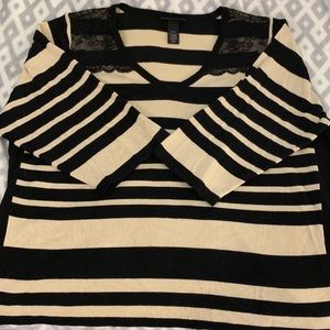 Lane Bryant Striped Lace Sweater 3/4 Sleeve